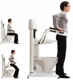 Riittävä nostokorkeus (950 mm) antaa hyvän tuen koko
laskun ja nousun ajan myös pitkille ihmisille.
Nostimen istuin voi olla suorassa tai kaltevassa asennossa
(8 asteen kulmassa). Nostokapasiteetti 160 kiloa. Ylös kääntyvät käsituet.
Helppo asentaa. H